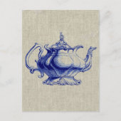 ヴィンテージブルービクトリアンティーポットデザインティー恋人 ポストカード (正面)