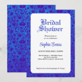ヴィンテージブルービクトリアンホワイトブライダルシャワー 招待状 (正面/裏面)