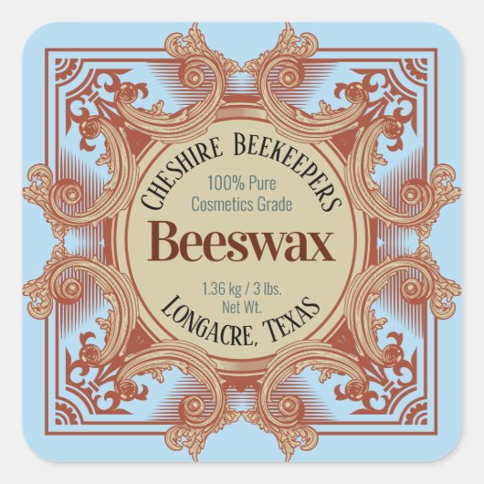 ヴィンテージブルービーズワックスまたはハニーステッカー スクエアシール (正面)