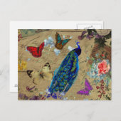 ヴィンテージブルーピカラフルーコックカウトバタフライ ポストカード (正面/裏面)