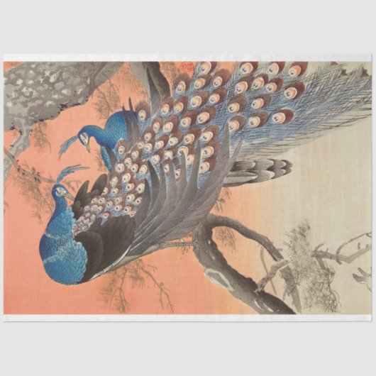 ヴィンテージブルーピンクピーコックアートワークの切り離し 薄葉紙 (正面)