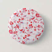 ヴィンテージブルーピンクフォークバードフローラ 缶バッジ (正面)