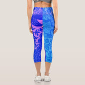 ヴィンテージブルーピンクフローラ植物模様 カプリレギンス (裏面)