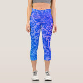 ヴィンテージブルーピンクフローラ植物模様 カプリレギンス (正面)