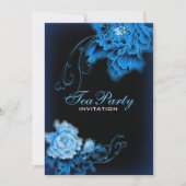 ヴィンテージブルーピーニー春フローラブライダルティーパーティー 招待状 (正面)