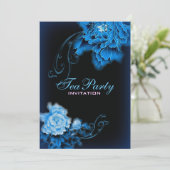 ヴィンテージブルーピーニー春フローラブライダルティーパーティー 招待状 (スタンド正面)