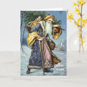 ヴィンテージブルーファーザークリスマスツリー&トイズ カード (黄色い花)