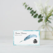 ヴィンテージブルーフェザークイールペンQRコードライター 名刺 (スタンド正面)