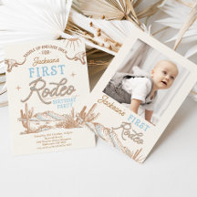 ヴィンテージブルーフォトボーイズFirst Rodeo 1st Birthday