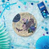 ヴィンテージブルーフクロムーンモス ペーパープレート (パーティー)