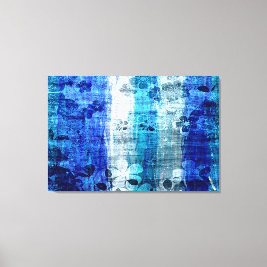 ヴィンテージブルーフラワーウッドアート キャンバスプリント (正面)