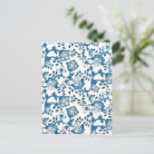 ヴィンテージブルーフラワーズイラストレーションパタン ポストカード (スタンド正面)