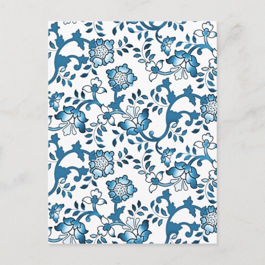 ヴィンテージブルーフラワーズイラストレーションパタン ポストカード (正面)