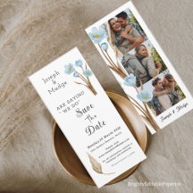 ヴィンテージブルーフラワーフォトストリップ日付を保存