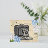 ヴィンテージブルーフラワーポストカード ポストカード (スタンド正面)