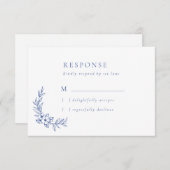 ヴィンテージブルーフラワー葉ズ&ウェディングRSVPカード 出欠カード (正面/裏面)