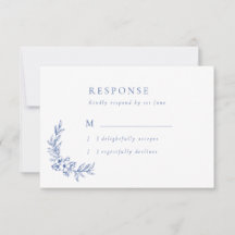 ヴィンテージブルーフラワー葉ズ&ウェディングRSVPカード