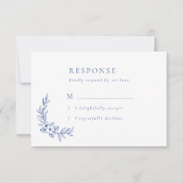 ヴィンテージブルーフラワー葉ズ&ウェディングRSVPカード 出欠カード