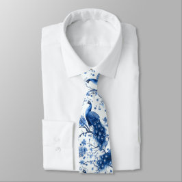 ヴィンテージブルーフランスのチャイノアイセリーウォーターカラーピーコック ネクタイ