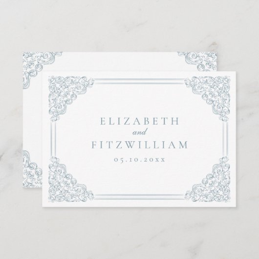 ヴィンテージブルーフレームエレガントなウェディング詳細エンクロージャ エンクロージャーカード (正面/裏面)