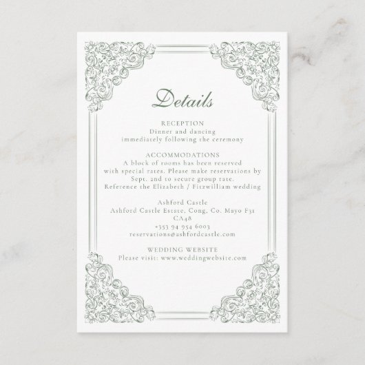 ヴィンテージブルーフレームエレガントなウェディング詳細 エンクロージャーカード (正面)