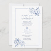 ヴィンテージブルーフレームフローラエレガントな結婚式 招待状 (正面)