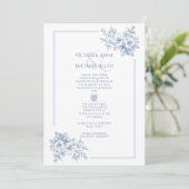 ヴィンテージブルーフレームフローラエレガントな結婚式 招待状 (スタンド正面)