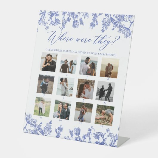 ヴィンテージブルーフローラどこ彼らはブライダルシャワー 台座サイン (正面)