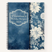 ヴィンテージブルーフローラカスタムホリデーレシピクックブック ノートブック (正面)