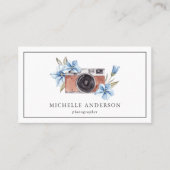 ヴィンテージブルーフローラカメラQRコードフォトグラファー 名刺 (正面)