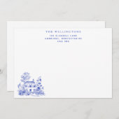 ヴィンテージブルーフローラコテージファミリー ノートカード (正面/裏面)