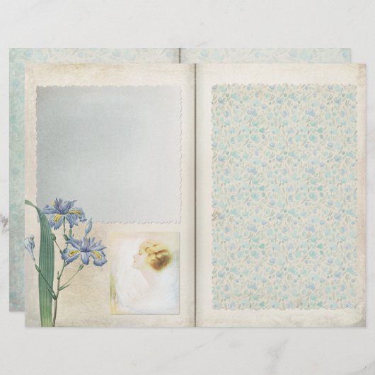 ヴィンテージブルーフローラコラージスクブックページ (正面/裏面)