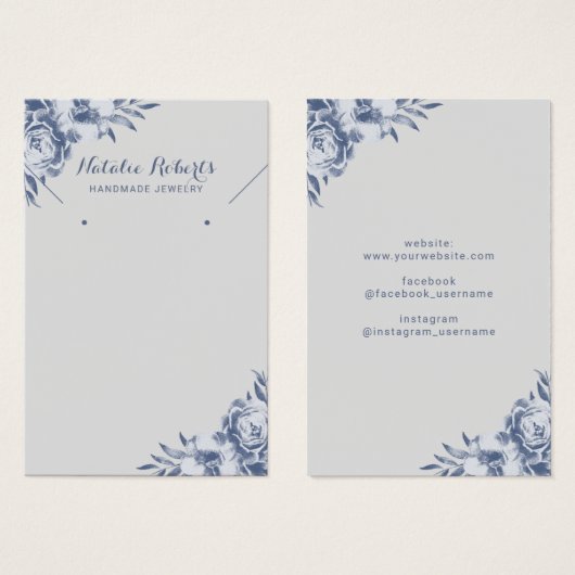 ヴィンテージブルーフローラジュエリーイヤリングディスプレイ (正面&裏面)