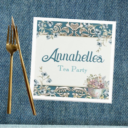 ヴィンテージブルーフローラティーパーティー スタンダードカクテルナプキン