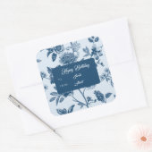 ヴィンテージブルーフローラトワール誕生日 スクエアシール (封筒)