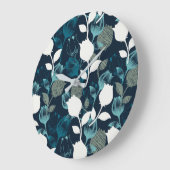 ヴィンテージブルーフローラナイトガーデンパターン投げピル ラージ壁時計 (傾斜)