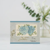 ヴィンテージブルーフローラバレンタインハート ポストカード (スタンド正面)