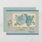 ヴィンテージブルーフローラバレンタインハート ポストカード (正面/裏面)