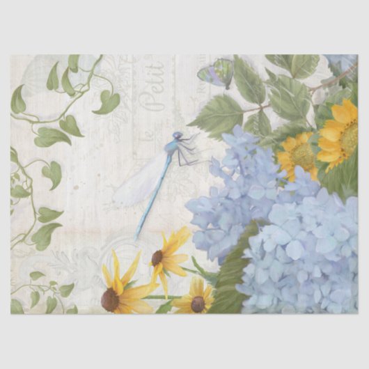 ヴィンテージブルーフローラヒマワリWトンボNスクリプト 薄葉紙 (正面)