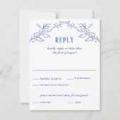 ヴィンテージブルーフローラフレームエレガントな結婚式の返信 出欠カード (正面)
