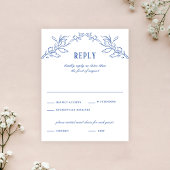 ヴィンテージブルーフローラフレームエレガントな結婚式の返信 出欠カード