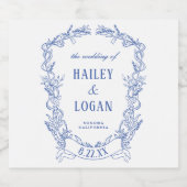 ヴィンテージブルーフローラフレームエレガントな結婚式 ビールラベル (シングルラベル)