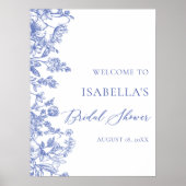 ヴィンテージブルーフローラブライダルシャワーウェルカムサイン ポスター (正面)