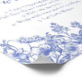 ヴィンテージブルーフローラブライダルシャワーフラワーバー標識 ポスター (角)