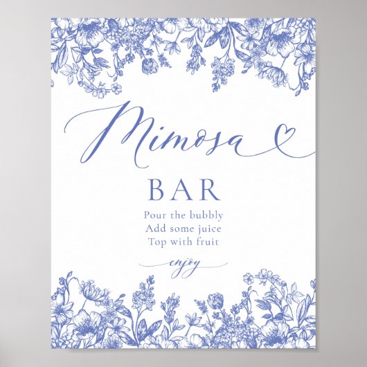 ヴィンテージブルーフローラブライダルシャワーミモザバー標識 ポスター (正面)