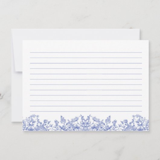 ヴィンテージブルーフローラブライダルシャワーレシピカード 招待状 (裏面)