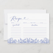 ヴィンテージブルーフローラブライダルシャワーレシピカード 招待状 (正面)