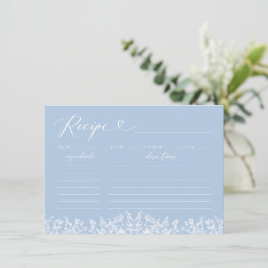 ヴィンテージブルーフローラブライダルシャワーレシピカード 招待状 (スタンド正面)