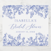 ヴィンテージブルーフローラブライダルシャワーワインラベル スパークリングワインラベル (シングルラベル)