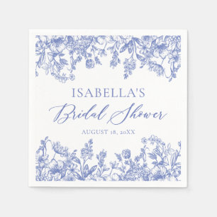 ヴィンテージブルーフローラブライダルシャワー紙ナプキンス スタンダードカクテルナプキン